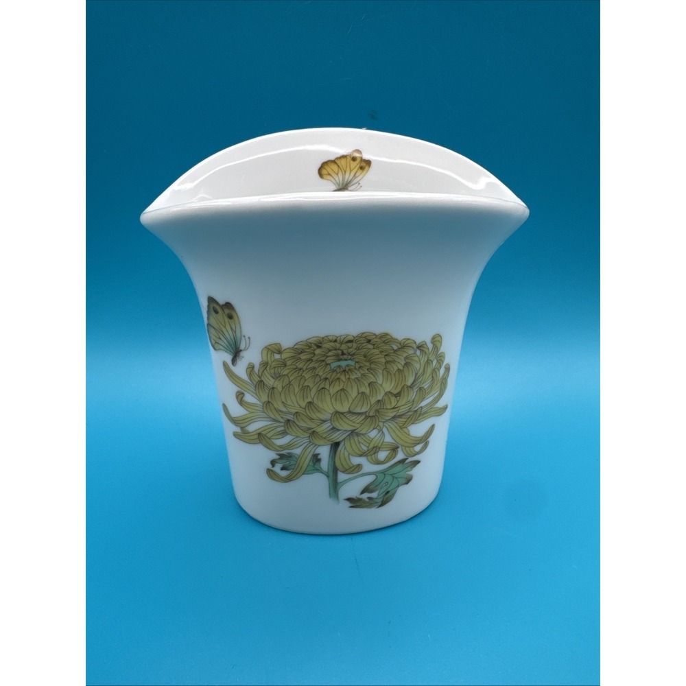 Vintage Flower Vase Takahashi Medley Yellow Mum Butterfly Japan Porcelain Small